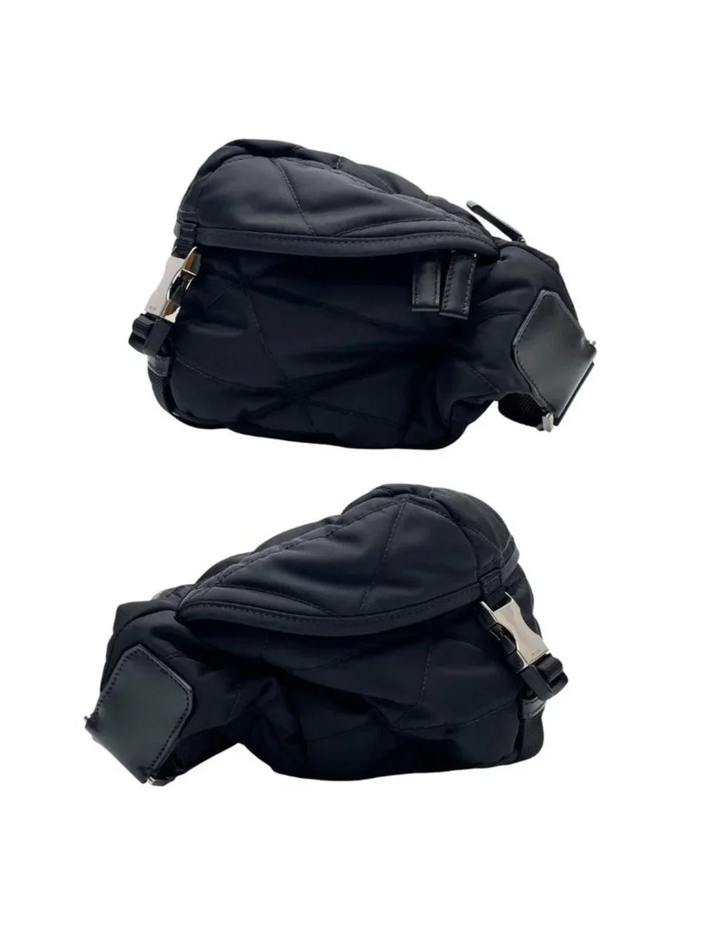 Prada Nylon Leather Padded Quilted Shoulder Bag Black